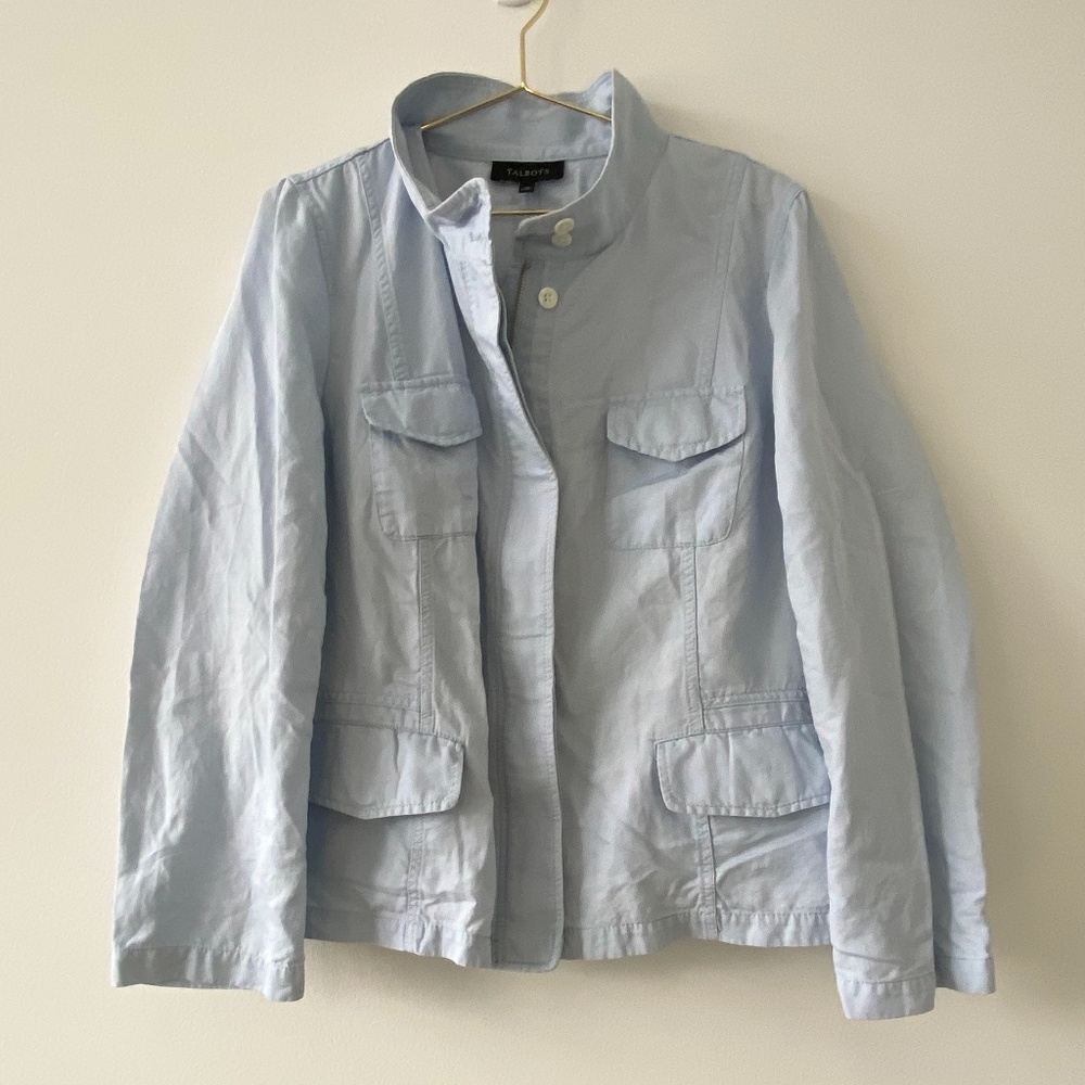 Talbots Chambray Utility Zip Up Jacket Size 20
